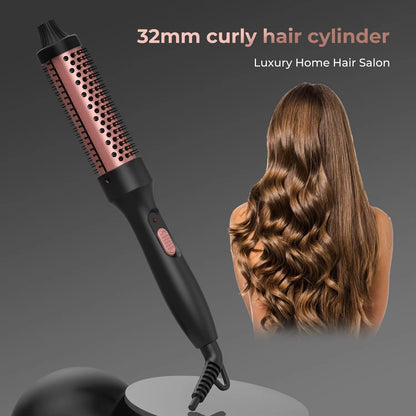 Hair styling tool with curly hair on a gray background