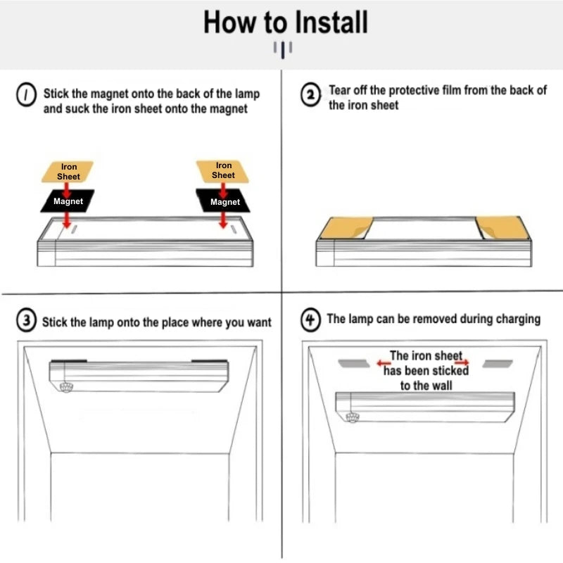 Wireless USB Rechargeable Motion Sensor LED Bar Light Induction Night Light Portable Cordless Magnetic Cabinet Lamp for Kitchen